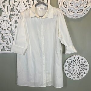 Chelsea Studio Cotton Button Down 3/4 Sleeve Shirt White Large